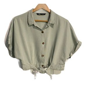 ZARA Linen Blend Tie Crop Top. Size M